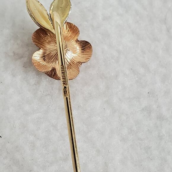 KREMENTZ Vintage 3-Tone Goldtone Flower Leaves Stick Pin - Picture 4 of 8
